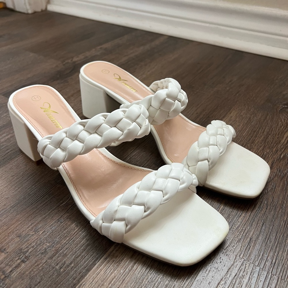 White Braided Heeled sandals